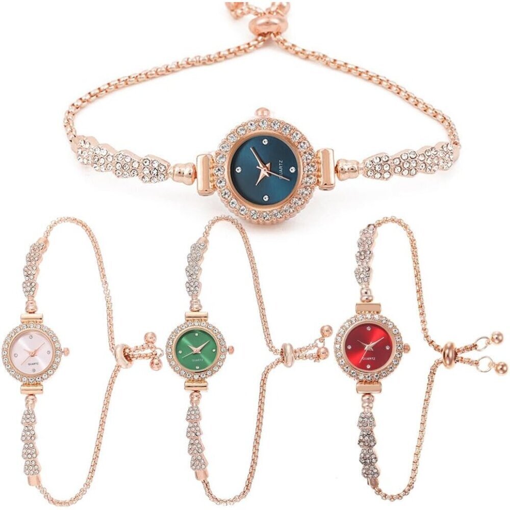 Women Dress Watch Set Alloy Rhinestones 4 Pack Adjustable Gift Accessories